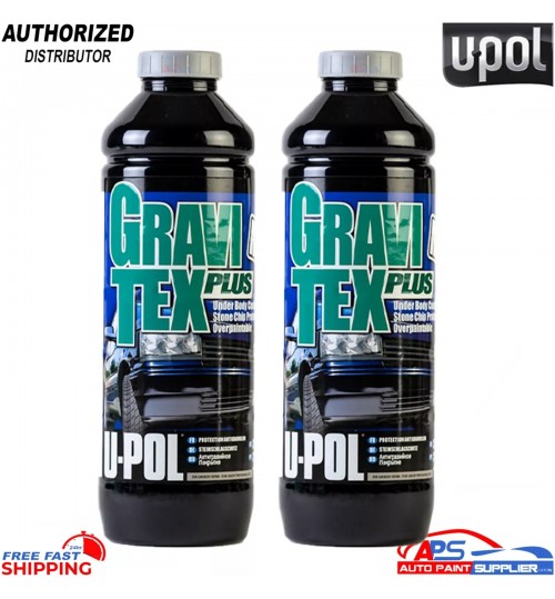 2x U-POL Gravitex Plus Stone Chip Coating 1L - Grey, Heavy Duty Protector